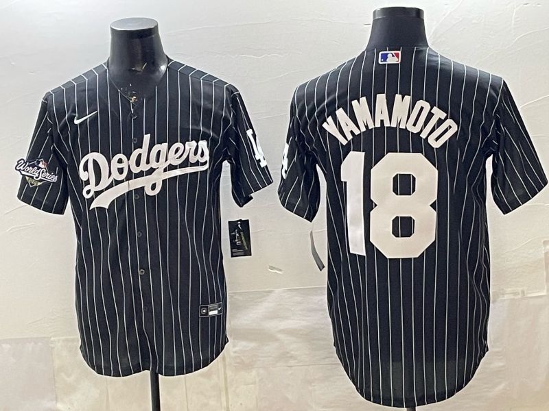 Men 2026 Nike Los Angeles Dodgers #18 Yamamoto Black stripe Game MLB Jersey 06